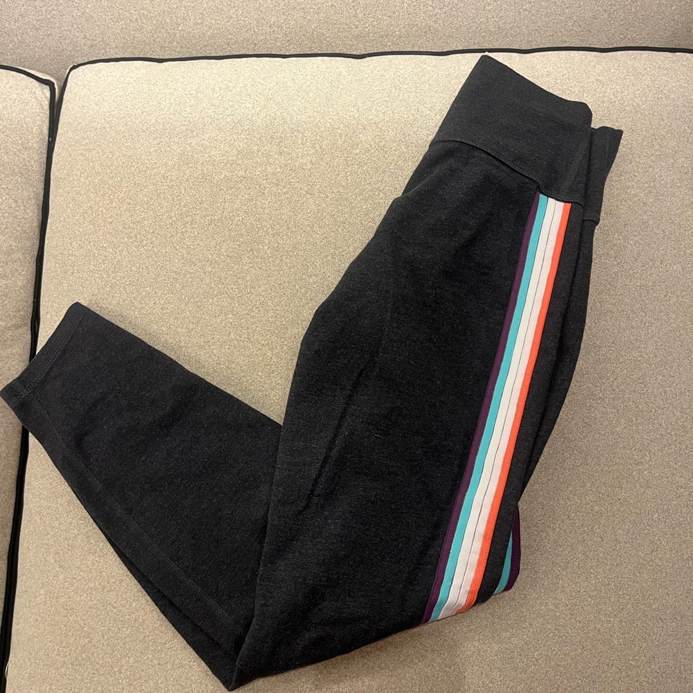 Old Navy Dark Grey Leggings with Colorful Stripes, size medium